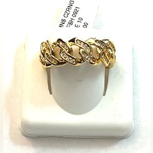 Cuban Link Ring; Size 10; 14k GF with VVS CZs